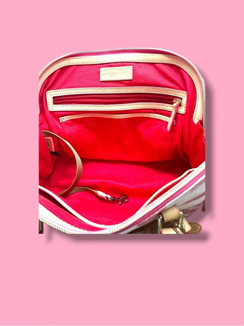 Dooney & Bourke Pink Gingham Dome Satchel with Leather Trim - Picture 4 of 6